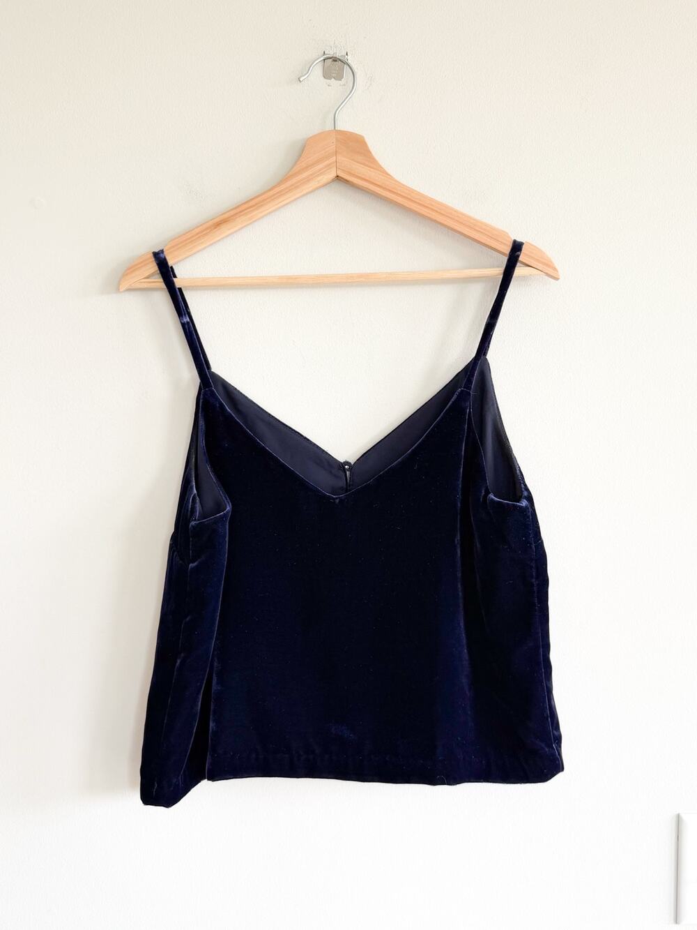 Madewell Velvet Button Down V-Neck Cropped Cami Top Blue 8
